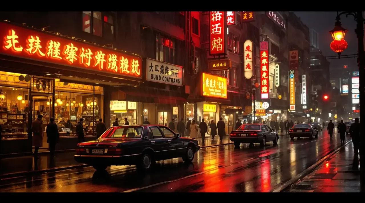 电视短剧逆袭爽剧区头图，雨夜上海霓虹街景